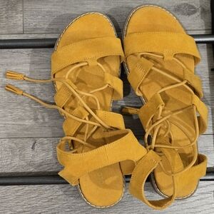 Yellow Suede Women's Lace Up Sandals